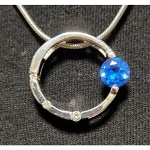 Faux diamond and sapphire ring necklace, silver chain
